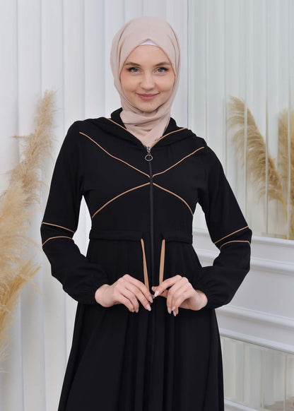 Weite Double-Cloche Abaya mit marokkanischer Kapuze 605 - Beige