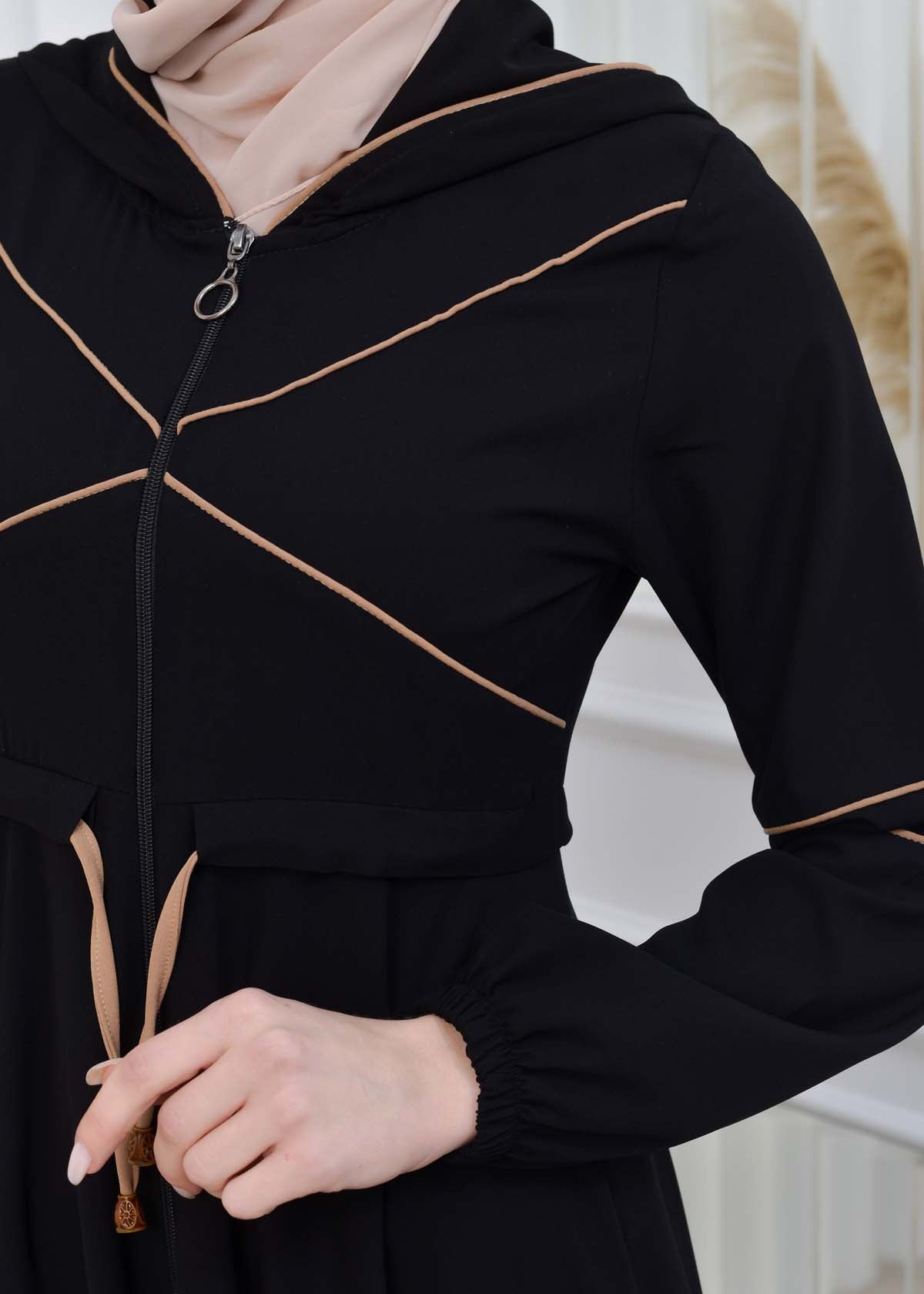 Weite Double-Cloche Abaya mit marokkanischer Kapuze 605 - Beige