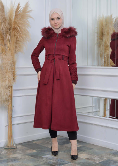 Suede Trenchcoat mit Plissee-Details 1316 - Bordeaux