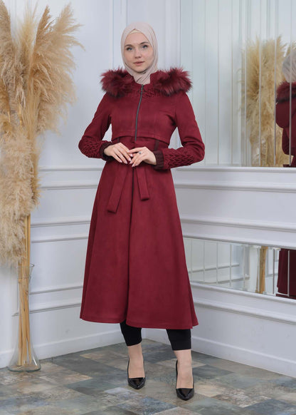 Suede Trenchcoat mit Plissee-Details 1316 - Bordeaux