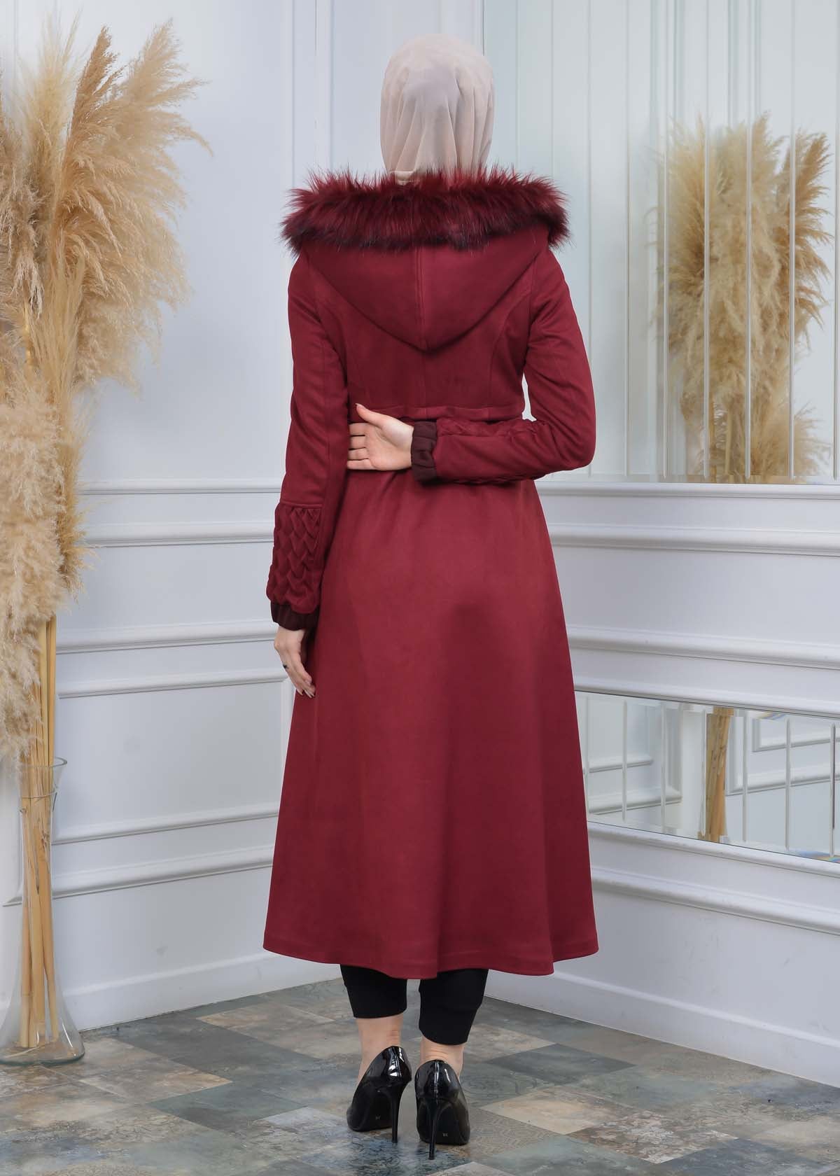 Suede Trenchcoat mit Plissee-Details 1316 - Bordeaux