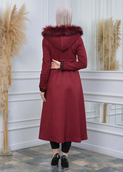 Suede Trenchcoat mit Plissee-Details 1316 - Bordeaux