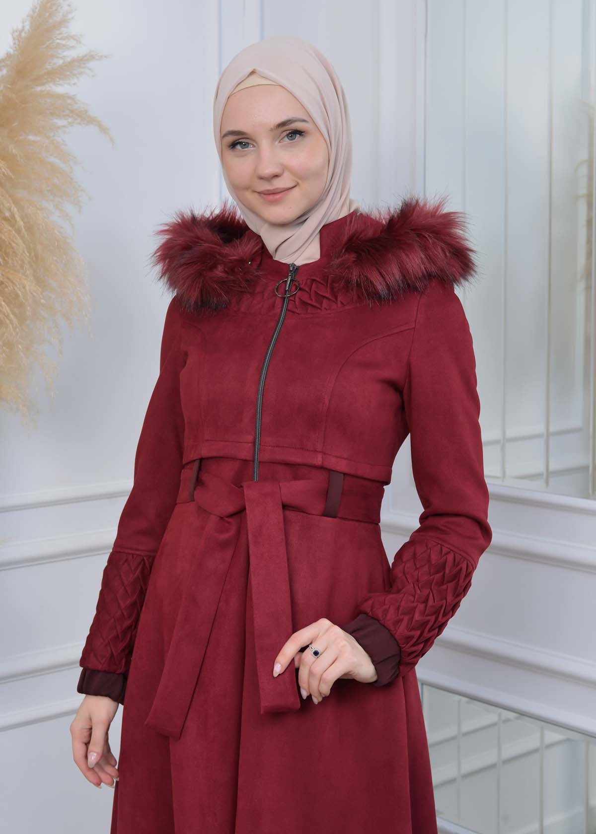 Suede Trenchcoat mit Plissee-Details 1316 - Bordeaux