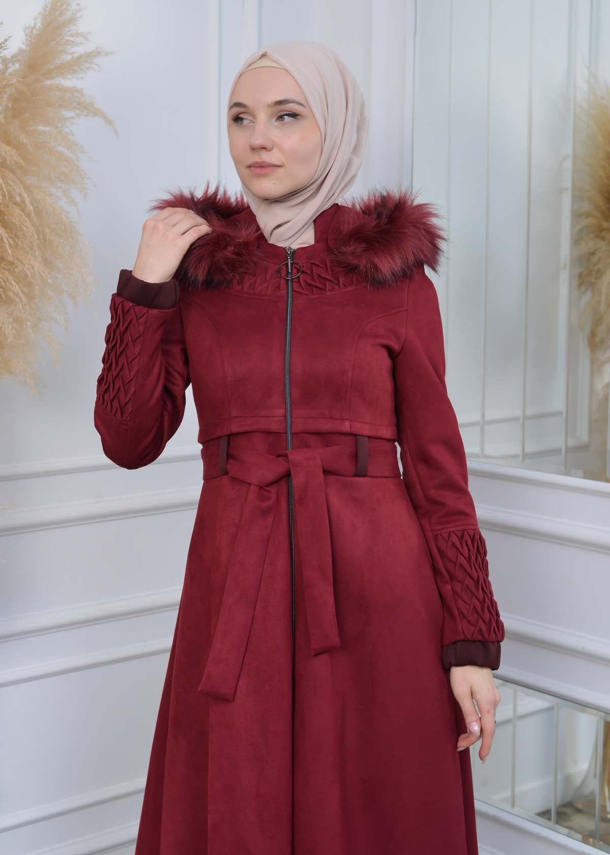 Suede Trenchcoat mit Plissee-Details 1316 - Bordeaux
