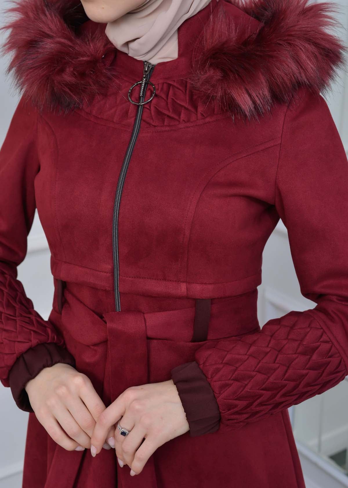 Suede Trenchcoat mit Plissee-Details 1316 - Bordeaux