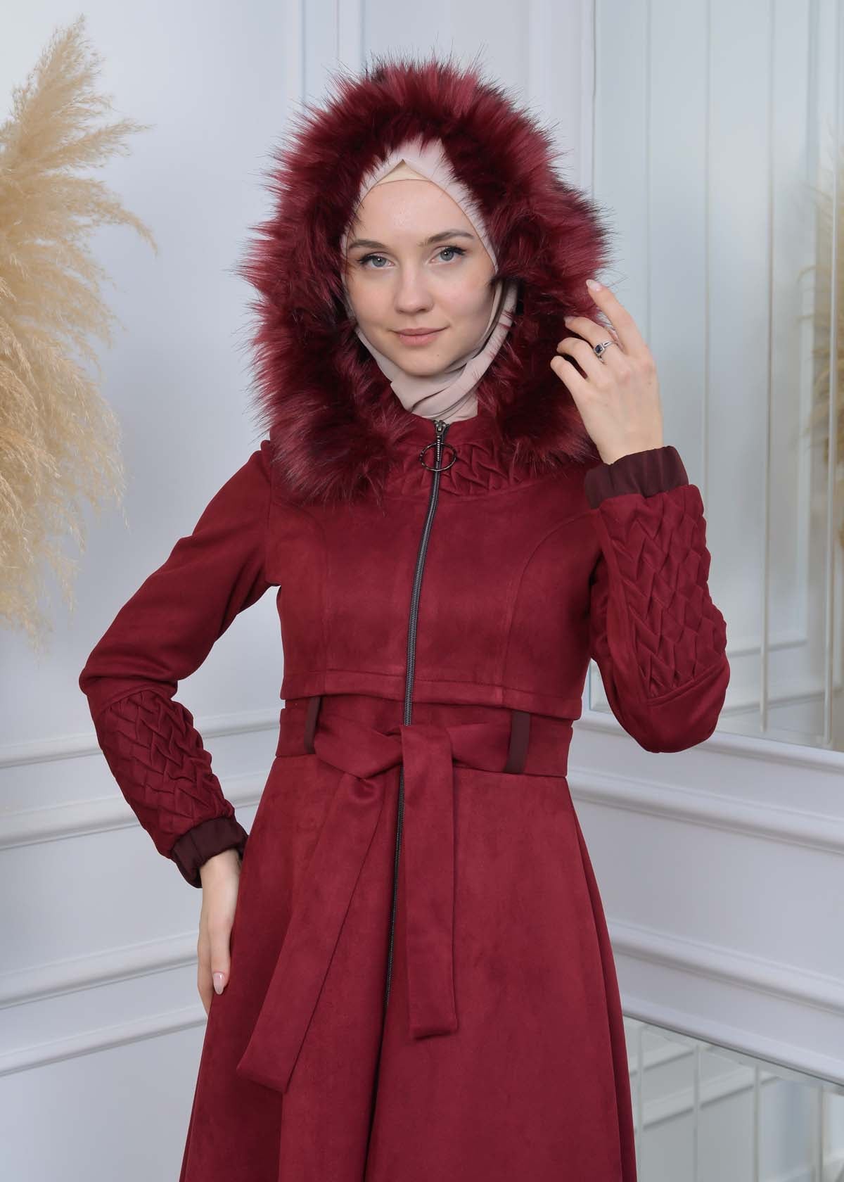 Suede Trenchcoat mit Plissee-Details 1316 - Bordeaux