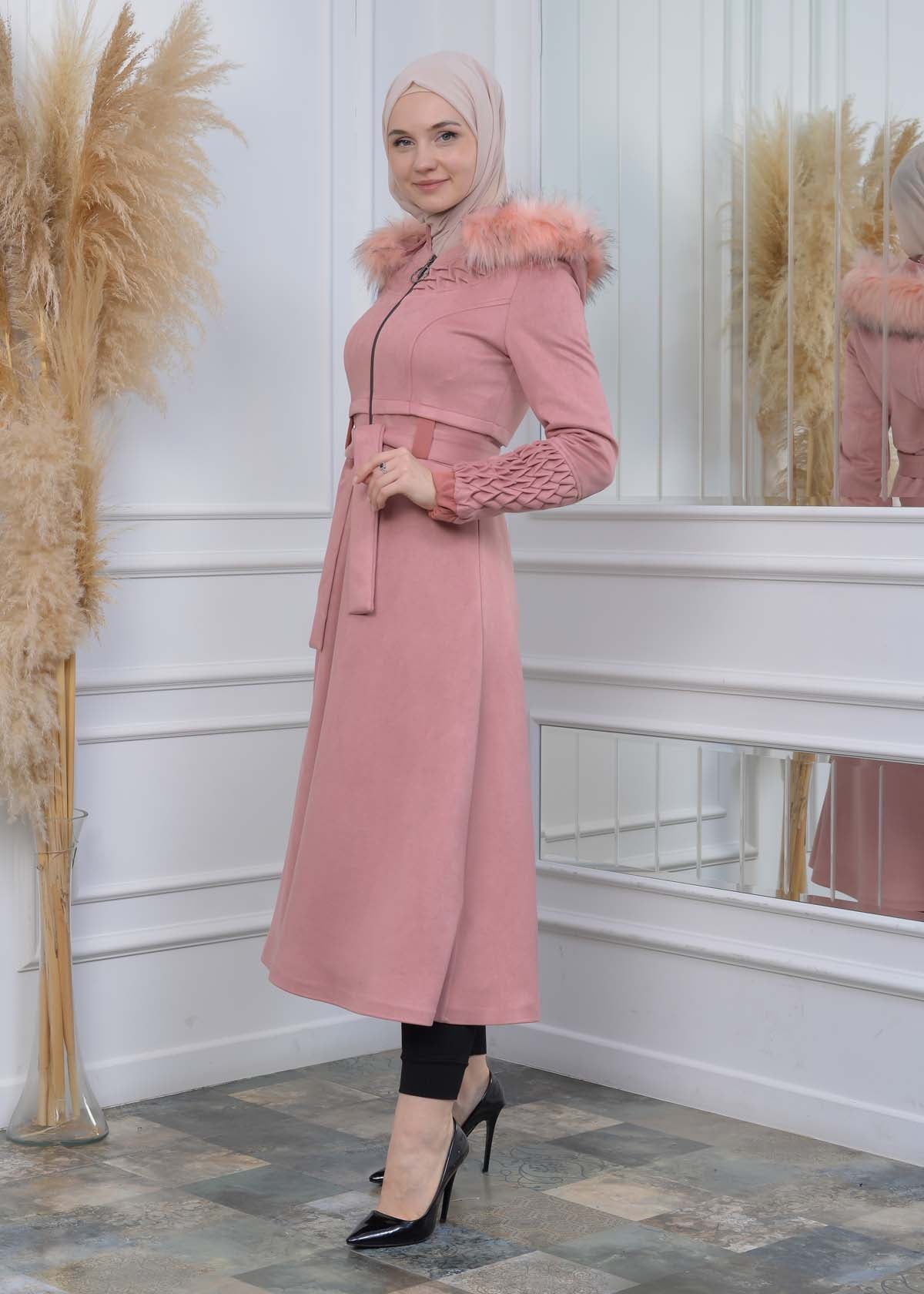 Suede Trenchcoat mit Plissee-Details 1316 - Rosa