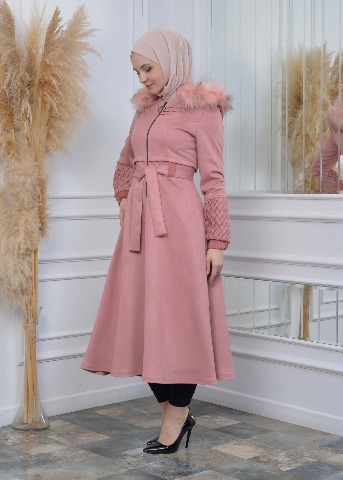 Suede Trenchcoat mit Plissee-Details 1316 - Rosa