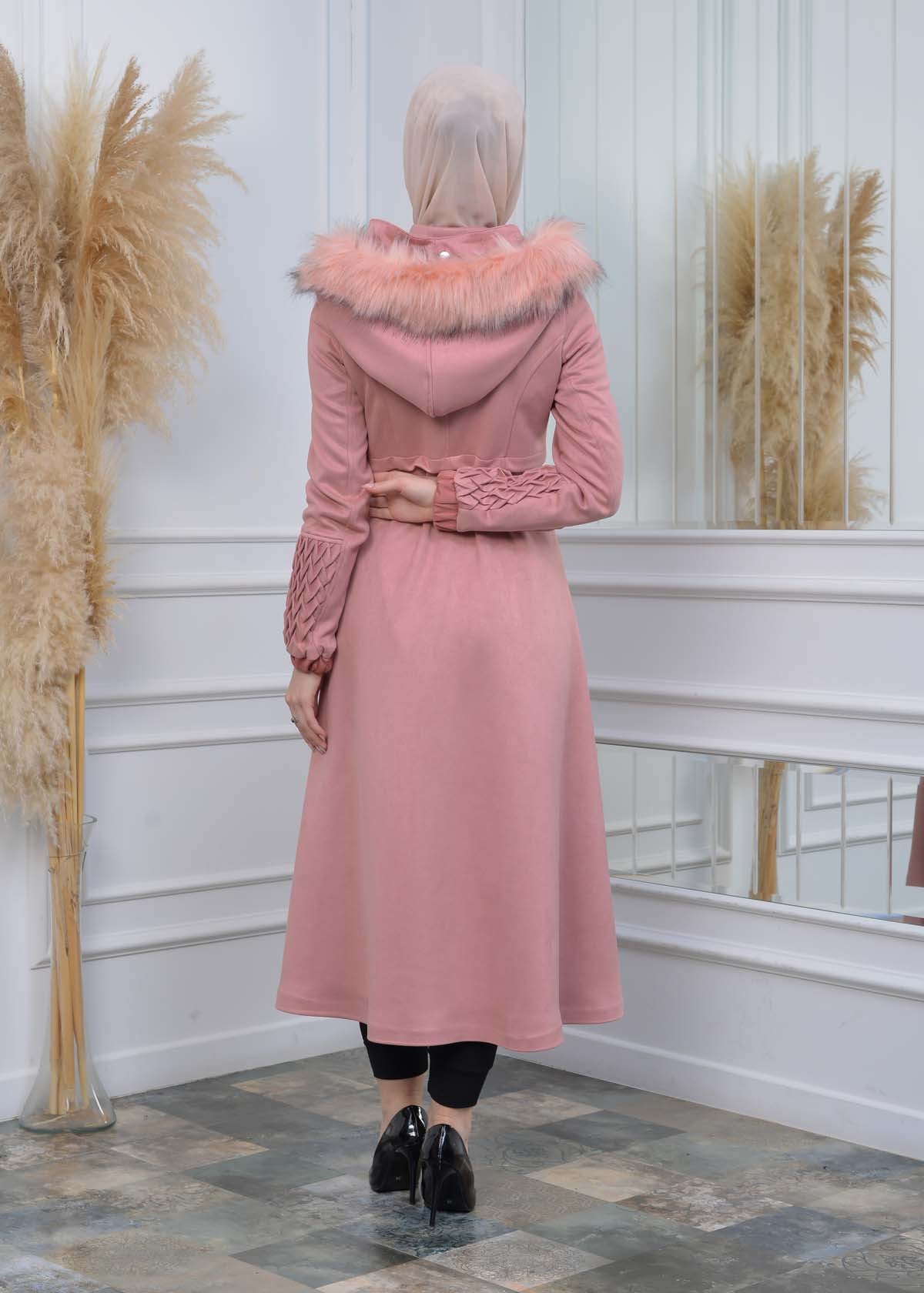 Suede Trenchcoat mit Plissee-Details 1316 - Rosa