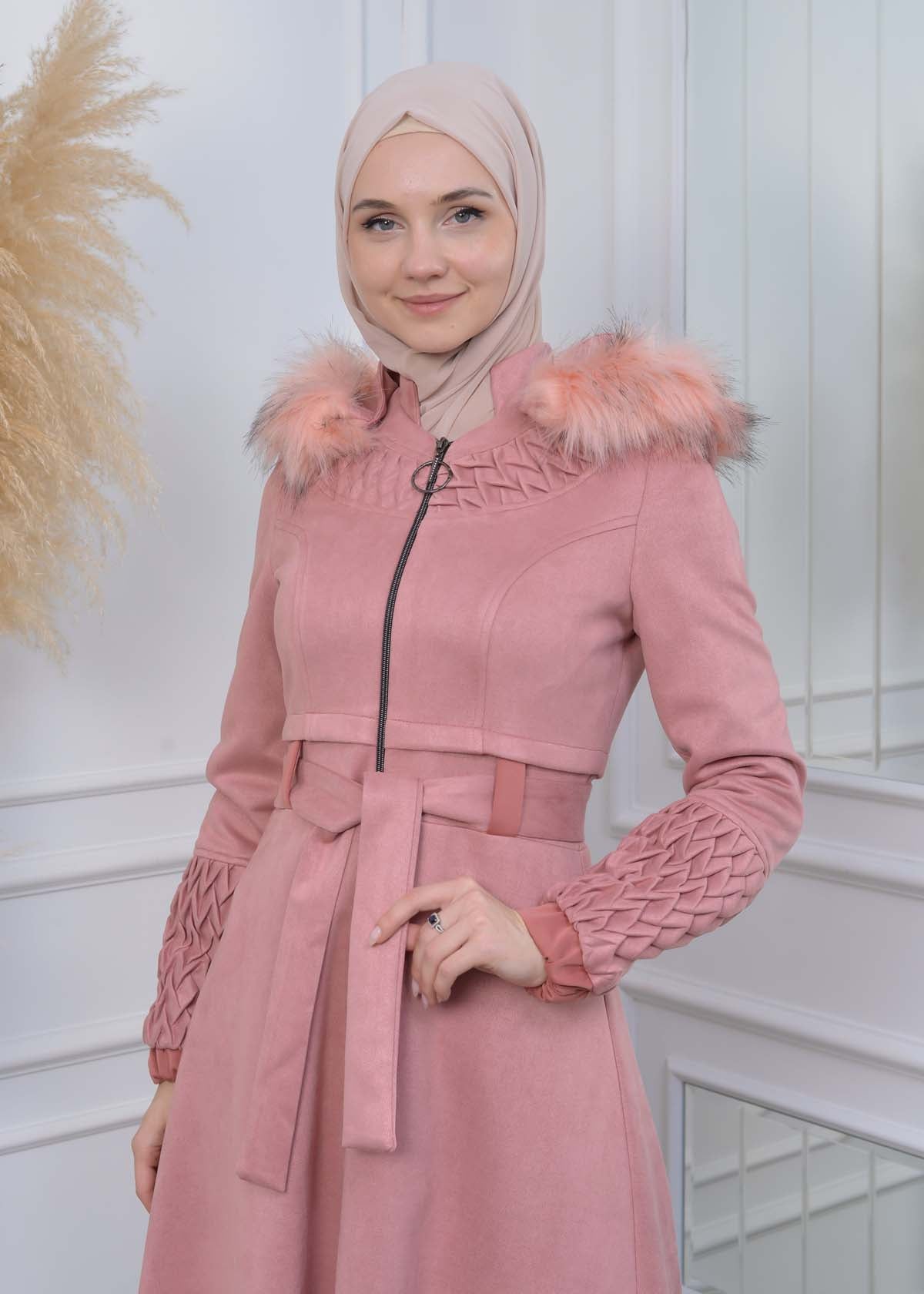 Suede Trenchcoat mit Plissee-Details 1316 - Rosa