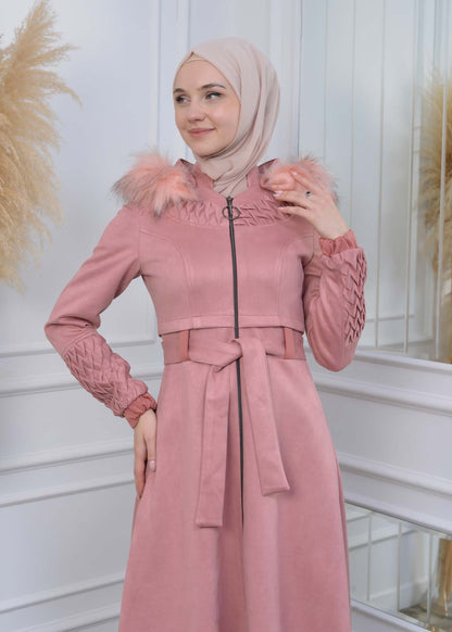 Suede Trenchcoat mit Plissee-Details 1316 - Rosa