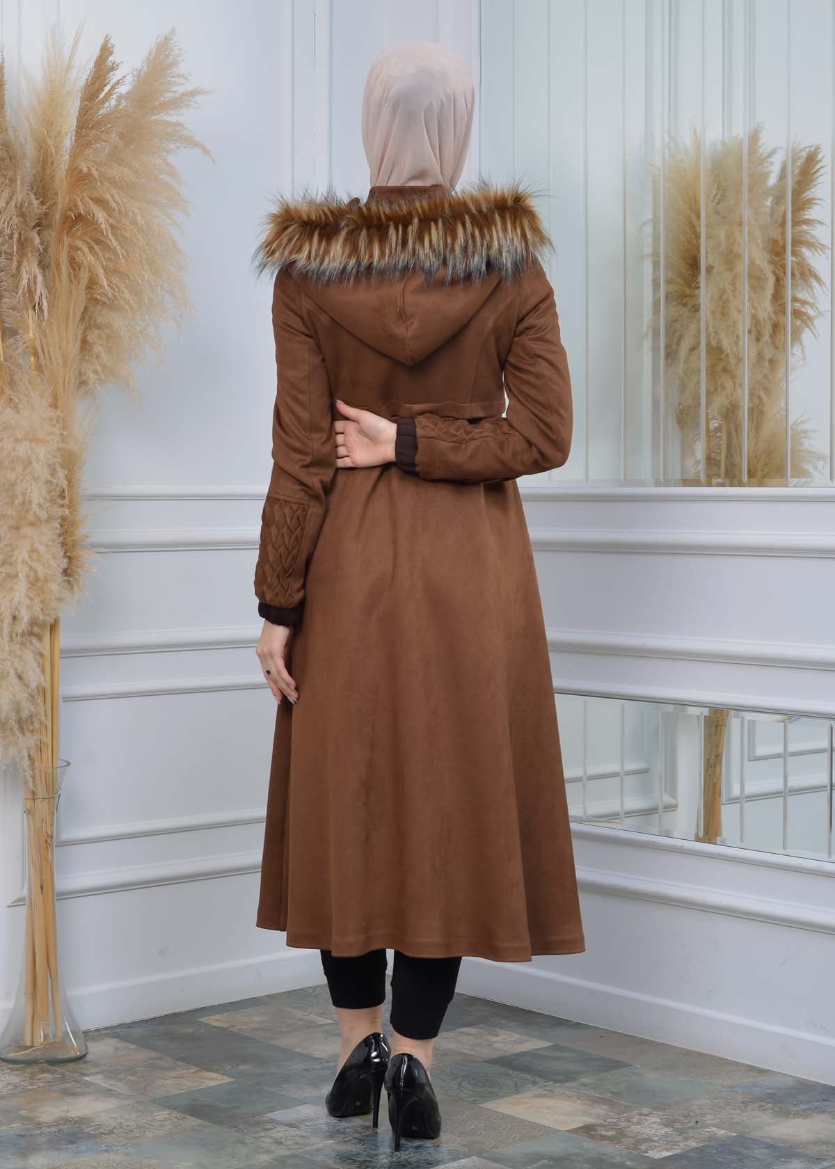 Suede Trenchcoat mit Plissee-Details 1316 - Kaffee