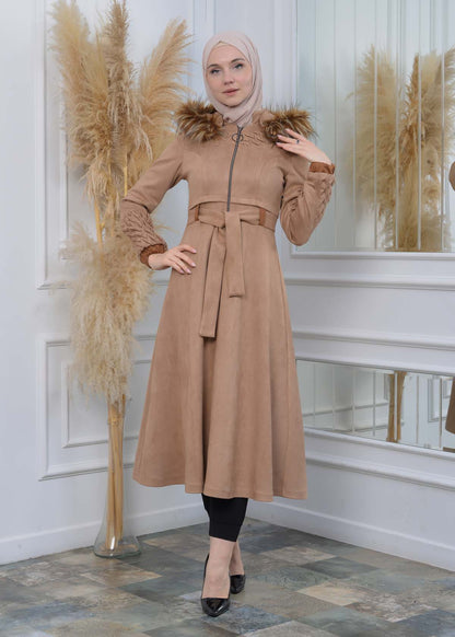Suede Trenchcoat mit Plissee-Details 1316 - Beige