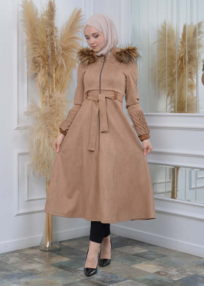 Suede Trenchcoat mit Plissee-Details 1316 - Beige