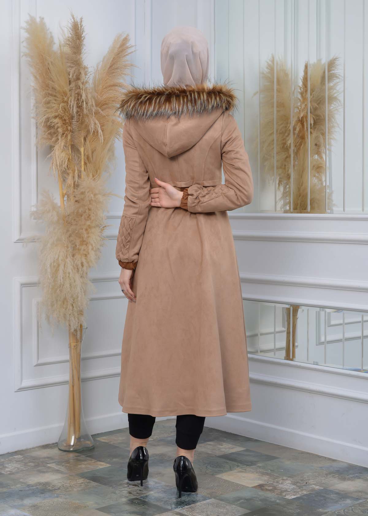 Suede Trenchcoat mit Plissee-Details 1316 - Beige