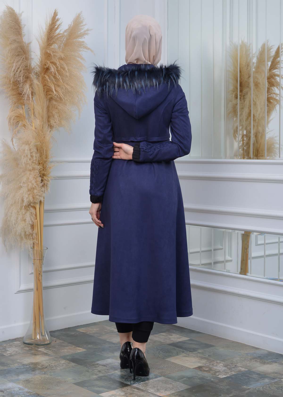 Suede Trenchcoat mit Plissee-Details 1316 - Dunkelblau