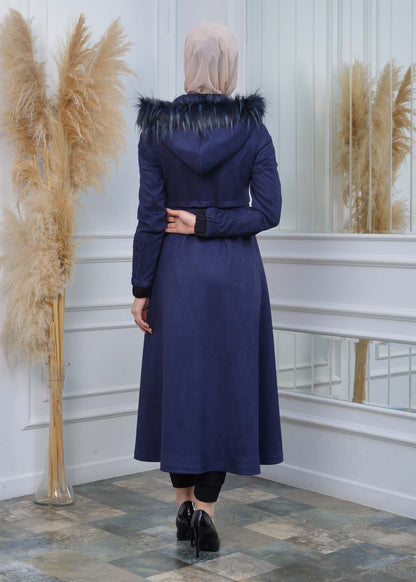 Suede Trenchcoat mit Plissee-Details 1316 - Dunkelblau