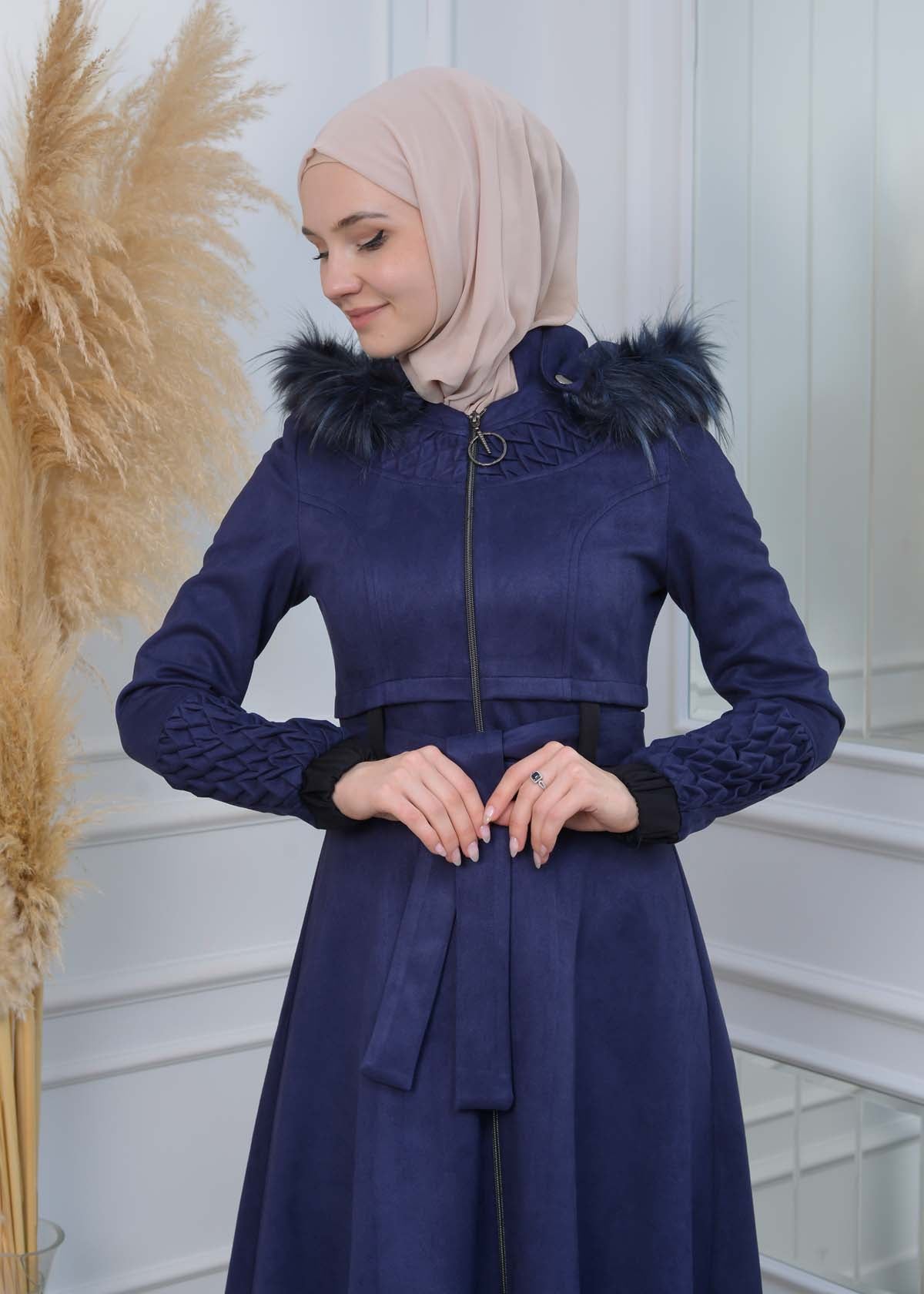 Suede Trenchcoat mit Plissee-Details 1316 - Dunkelblau