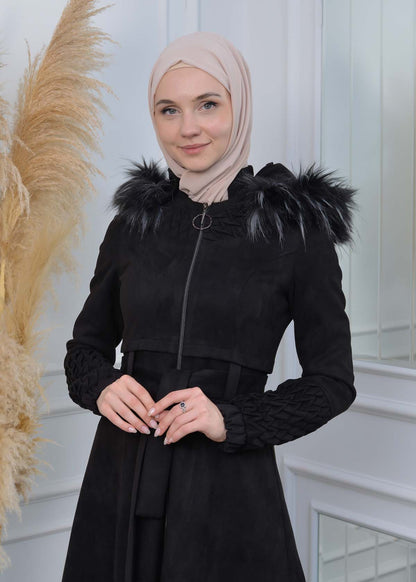 Suede Trenchcoat mit Plissee-Details 1316 - Schwarz