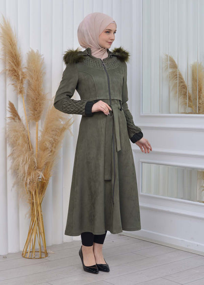 Suede Trenchcoat mit Plissee-Details 1316 - Khaki