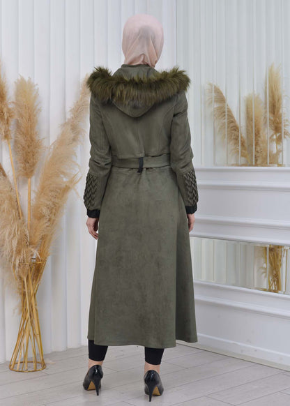 Suede Trenchcoat mit Plissee-Details 1316 - Khaki