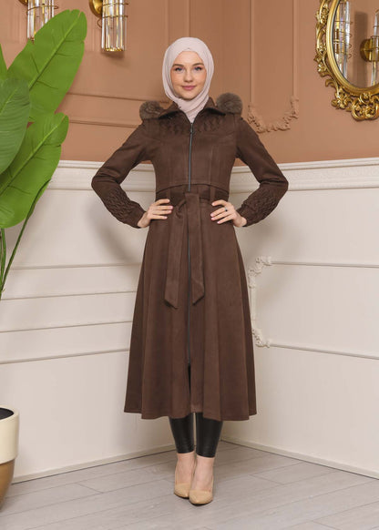 Suede Trenchcoat mit Plissee-Details 1316 - Aubergine