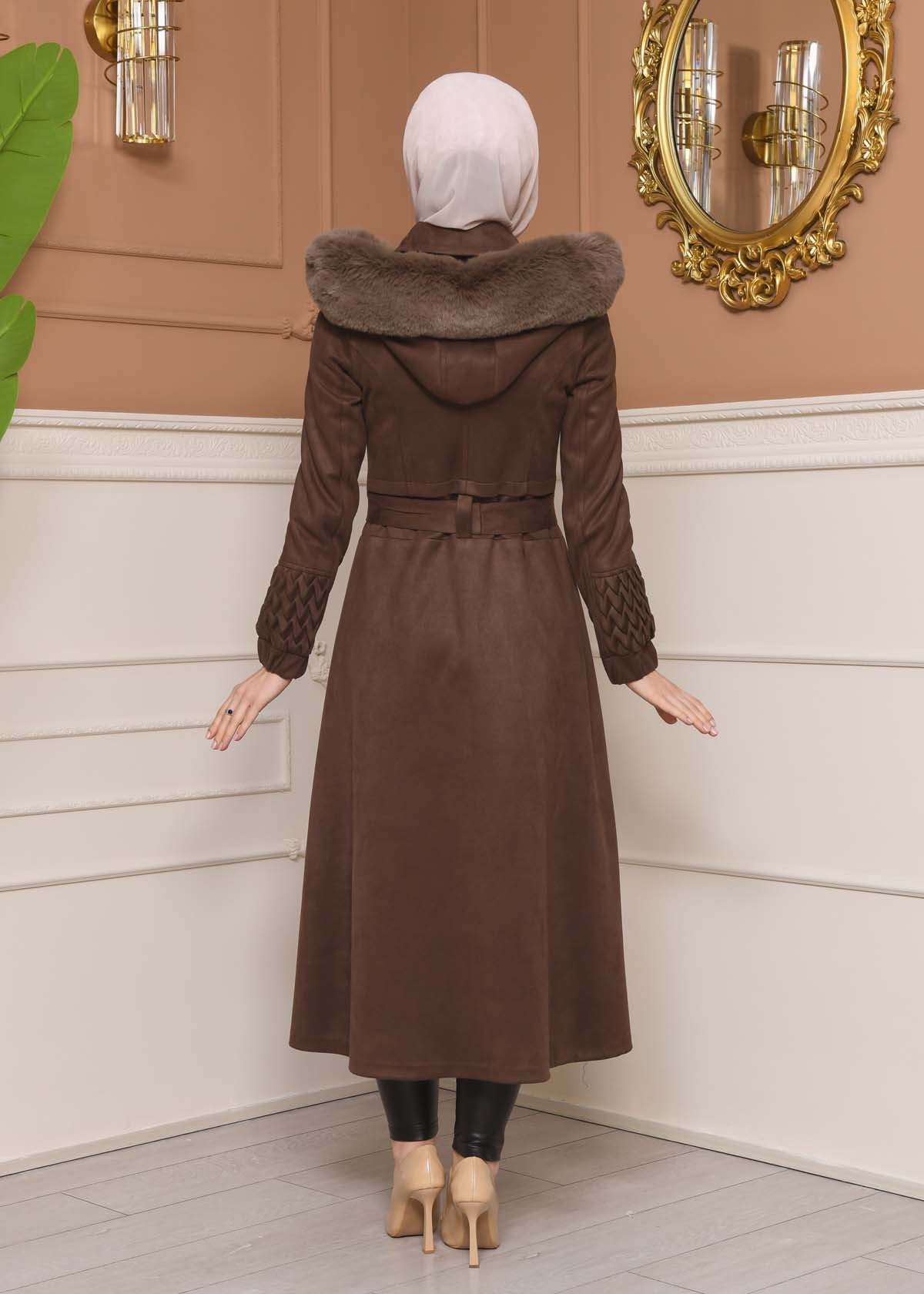Suede Trenchcoat mit Plissee-Details 1316 - Aubergine