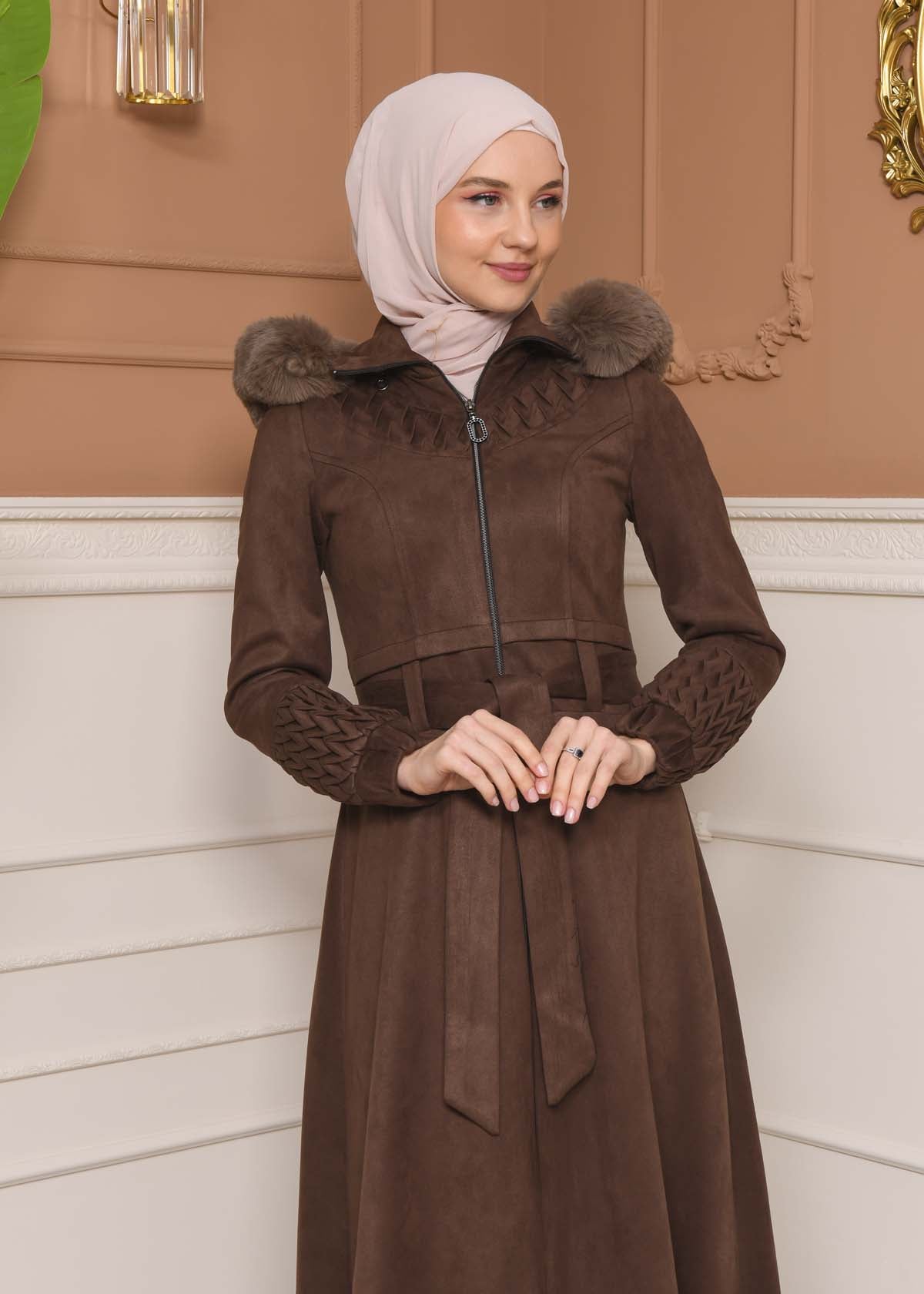 Suede Trenchcoat mit Plissee-Details 1316 - Aubergine