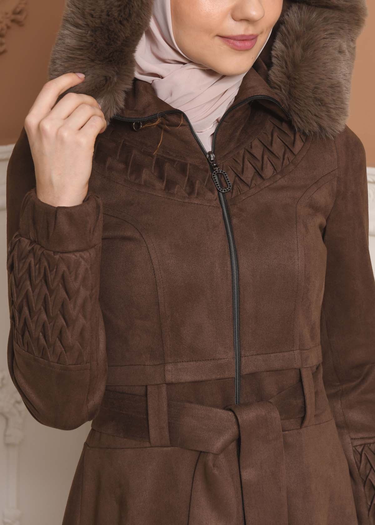 Suede Trenchcoat mit Plissee-Details 1316 - Aubergine