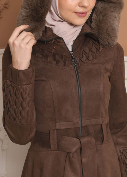 Suede Trenchcoat mit Plissee-Details 1316 - Aubergine