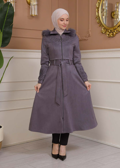 Suede Trenchcoat mit Plissee-Details 1316 - Grau