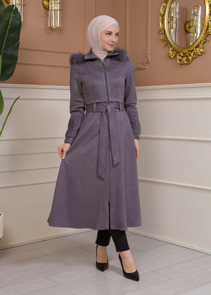 Suede Trenchcoat mit Plissee-Details 1316 - Grau
