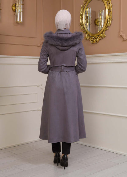 Suede Trenchcoat mit Plissee-Details 1316 - Grau