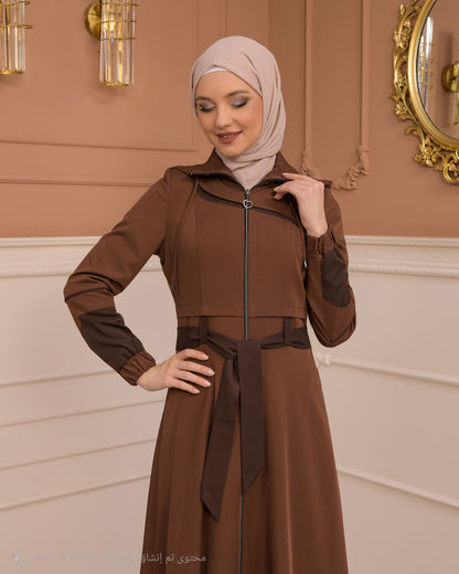 Eleganter brada-Manto mit Satinfutter und abnehmbarer Kapuze 1234 - Braun