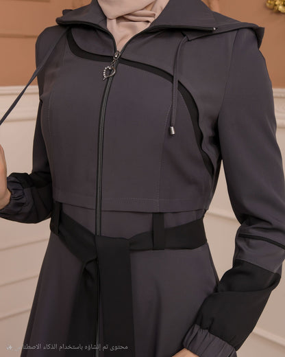 Eleganter brada-Manto mit Satinfutter und abnehmbarer Kapuze 1234 - Grau