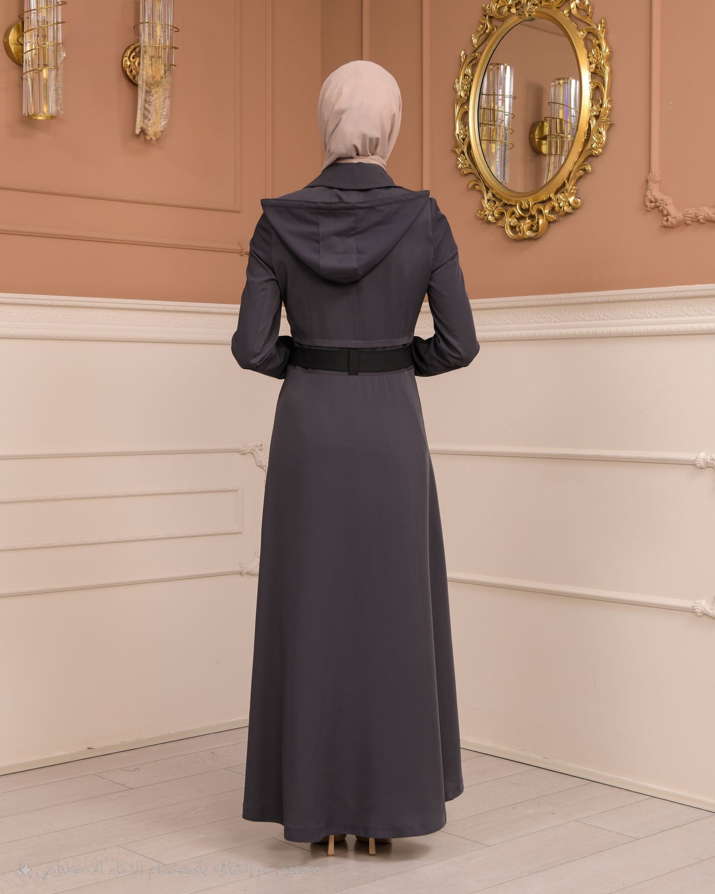 Eleganter brada-Manto mit Satinfutter und abnehmbarer Kapuze 1234 - Grau