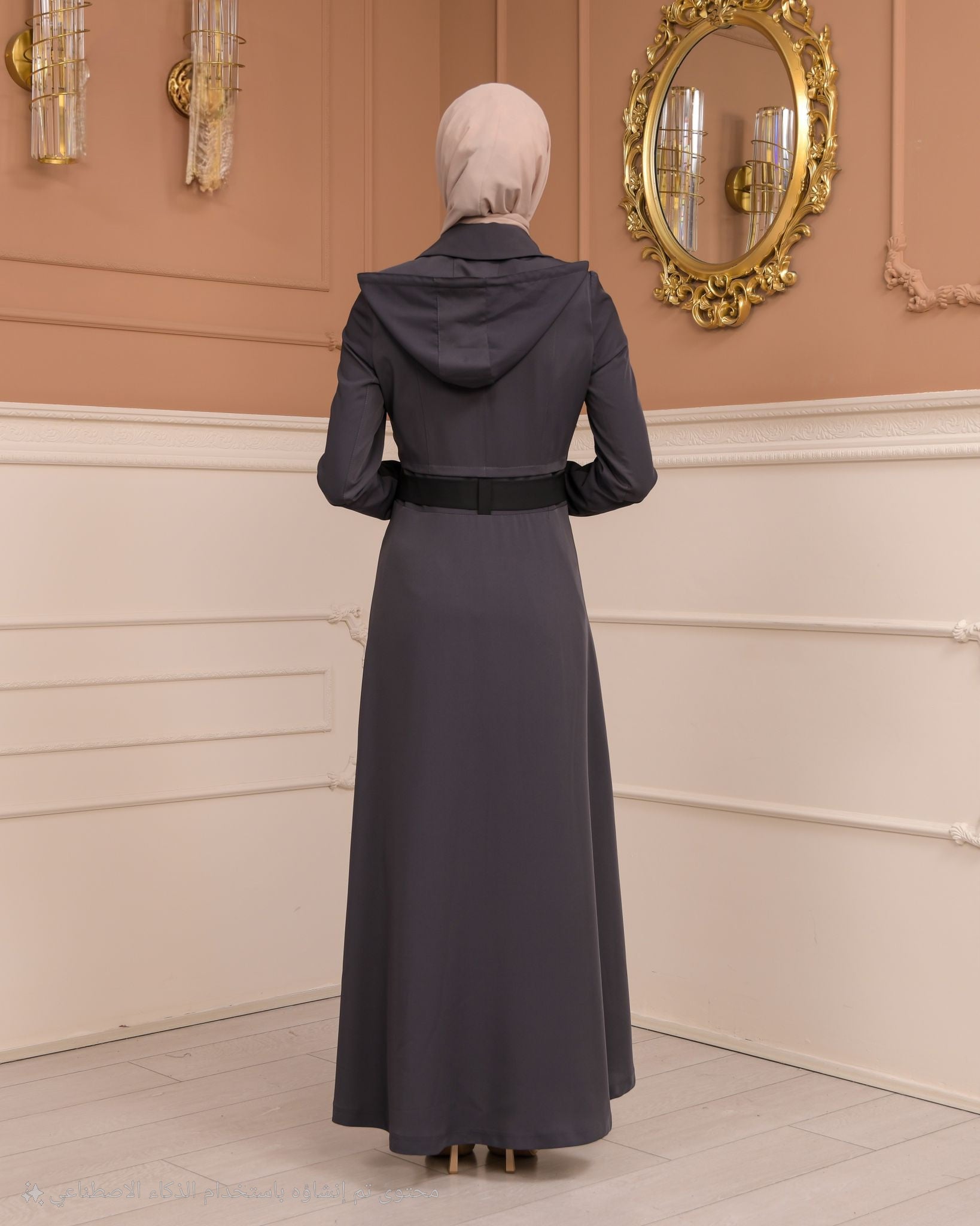 Eleganter brada-Manto mit Satinfutter und abnehmbarer Kapuze 1234 - Grau