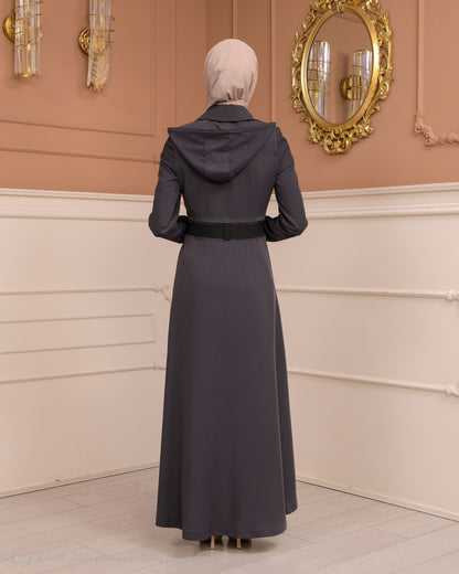 Eleganter brada-Manto mit Satinfutter und abnehmbarer Kapuze 1234 - Grau