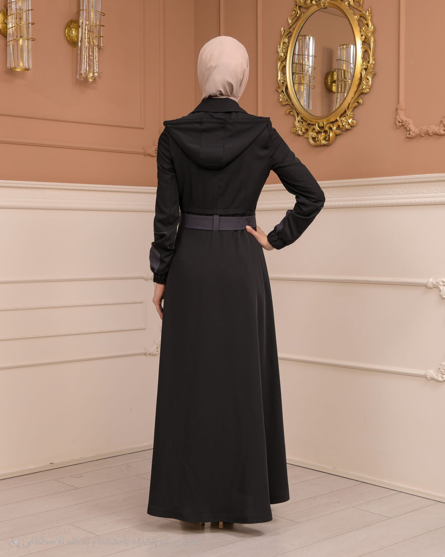 Eleganter brada-Manto mit Satinfutter und abnehmbarer Kapuze 1234 - Schwarz