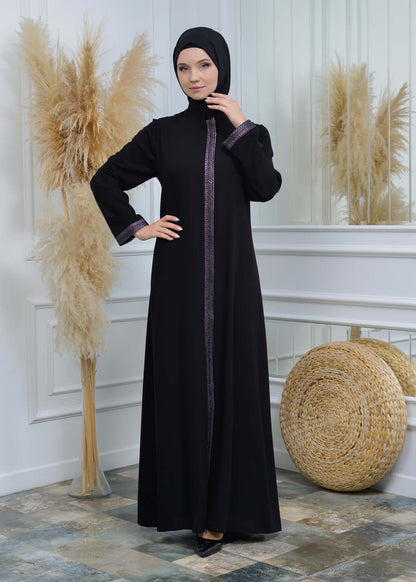 women Rounded Collar  Abaya of Rose Rise fabric 561 - Lila