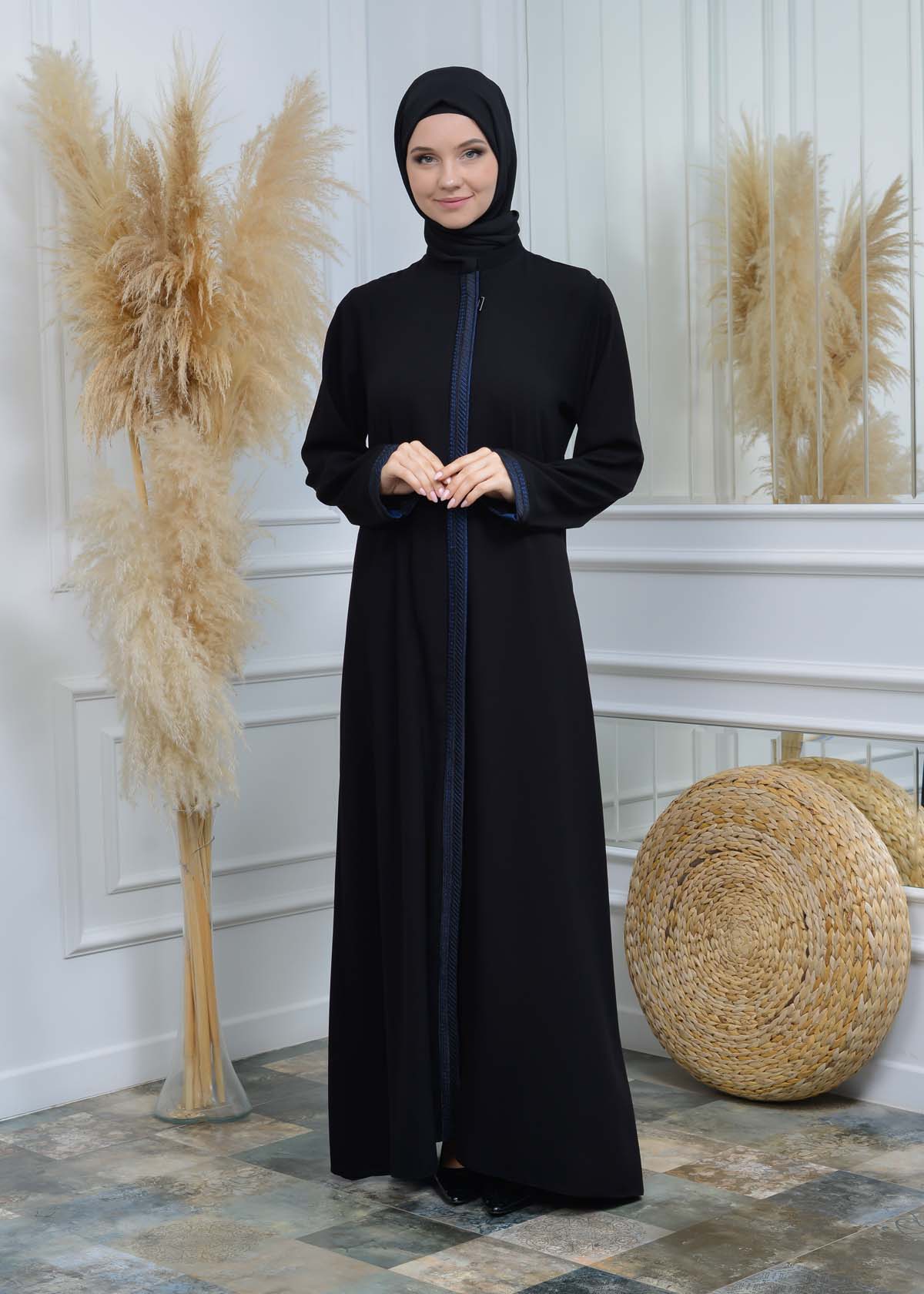 women Rounded Collar  Abaya of Rose Rise fabric 561 - Türkis