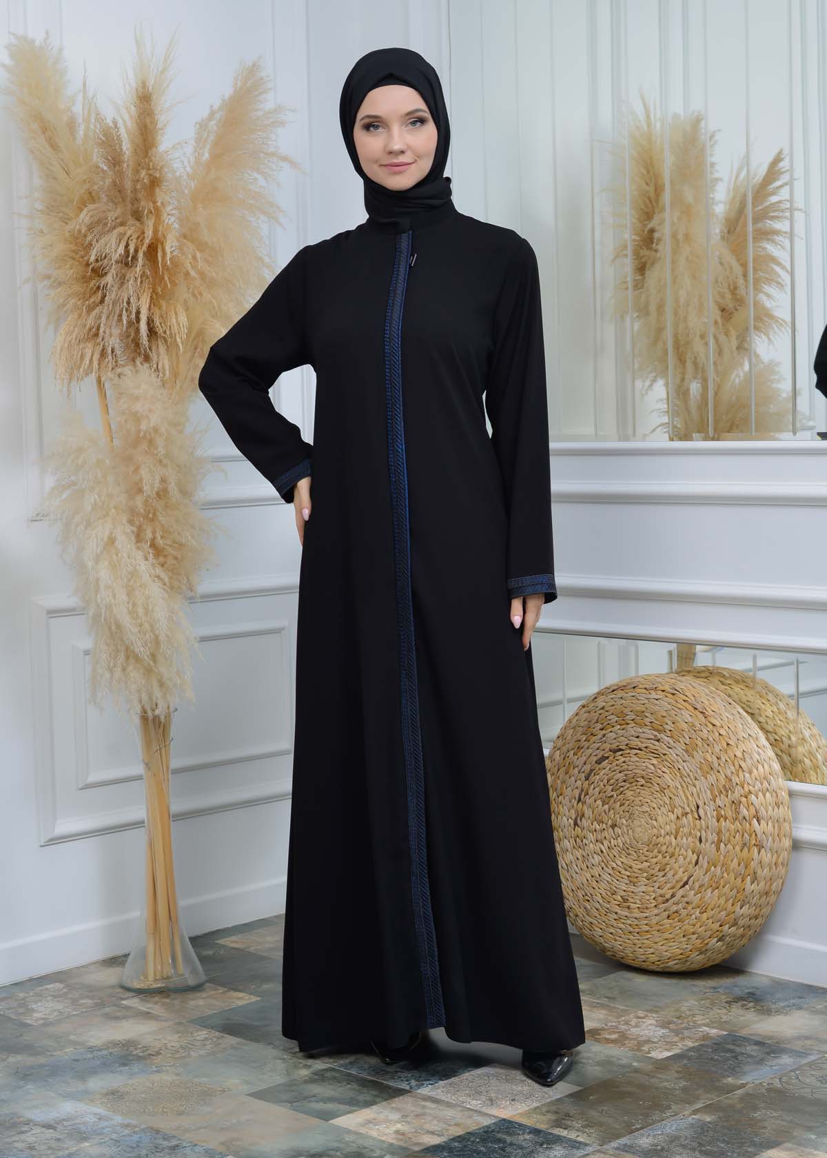 women Rounded Collar  Abaya of Rose Rise fabric 561 - Türkis