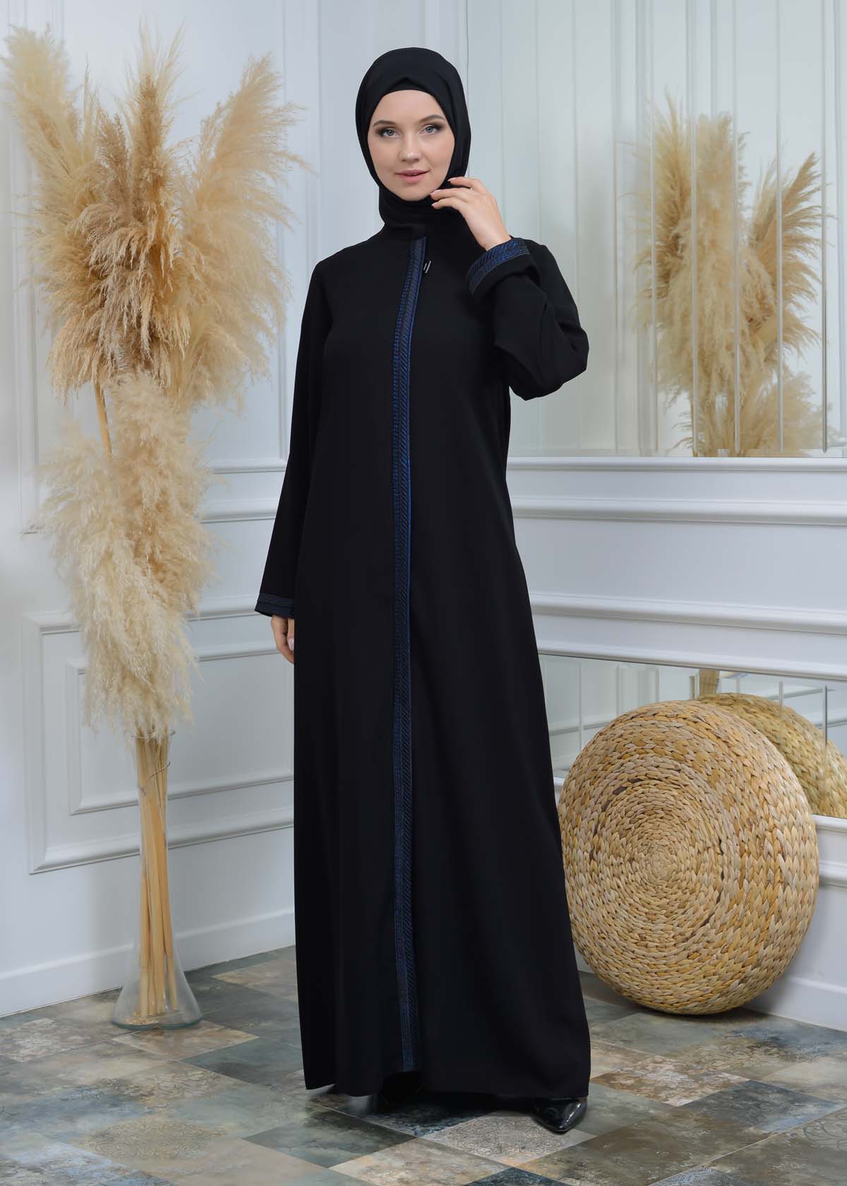 women Rounded Collar  Abaya of Rose Rise fabric 561 - Türkis
