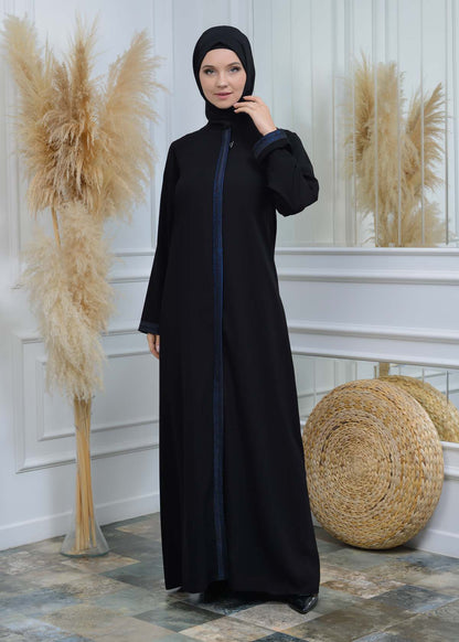 women Rounded Collar  Abaya of Rose Rise fabric 561 - Türkis