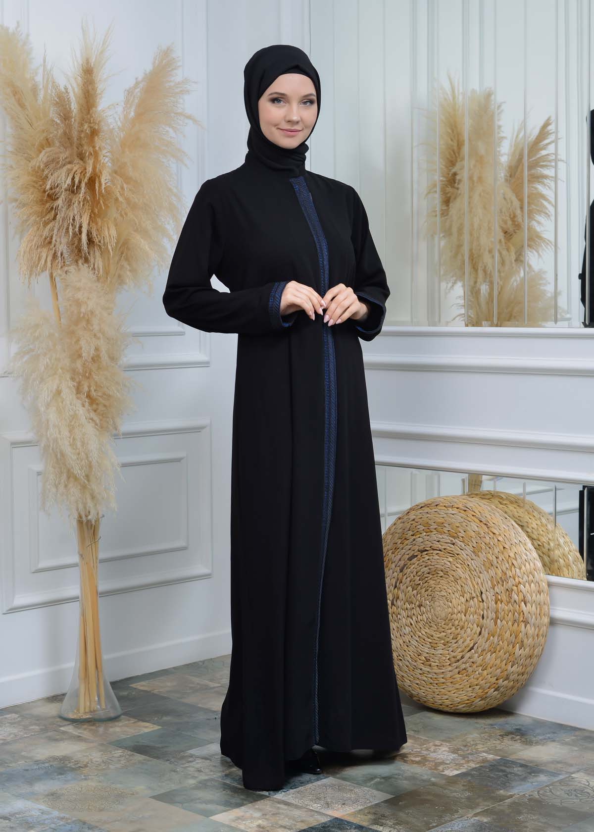 women Rounded Collar  Abaya of Rose Rise fabric 561 - Türkis