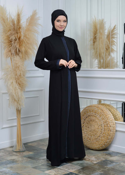women Rounded Collar  Abaya of Rose Rise fabric 561 - Türkis