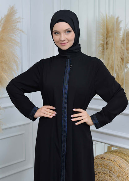women Rounded Collar  Abaya of Rose Rise fabric 561 - Türkis