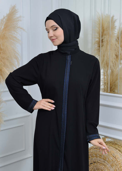 women Rounded Collar  Abaya of Rose Rise fabric 561 - Türkis