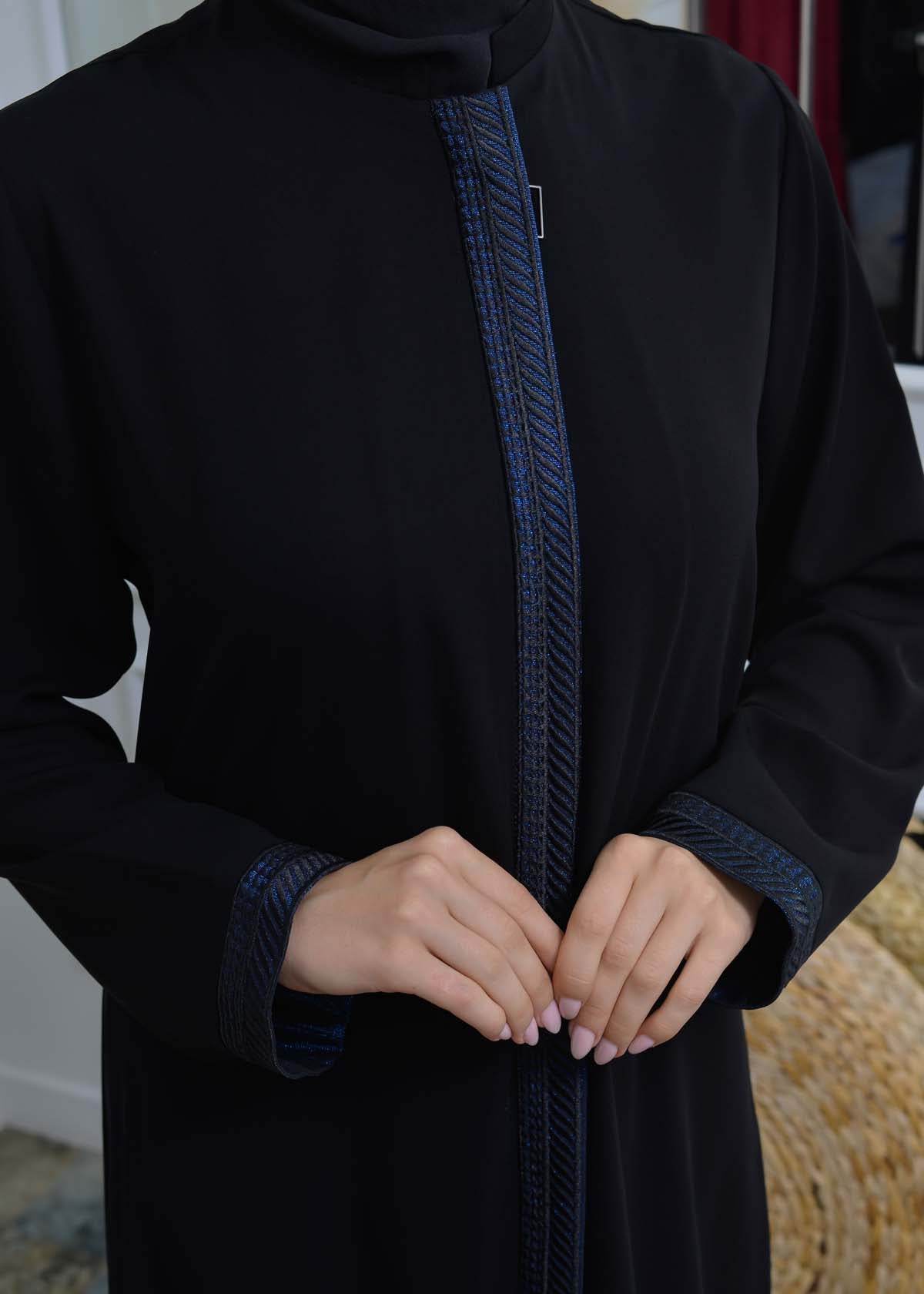 women Rounded Collar  Abaya of Rose Rise fabric 561 - Türkis