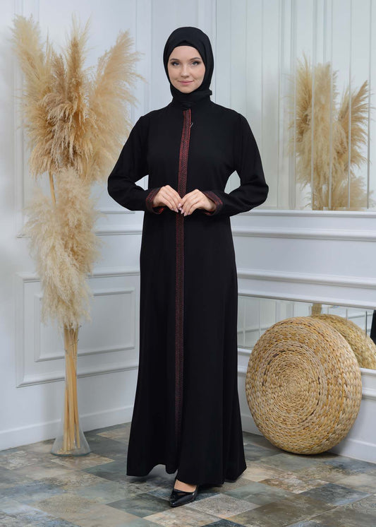 women Rounded Collar  Abaya of Rose Rise fabric 561 - Rot